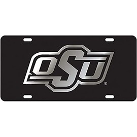 Black License Plate Frame Silver Mirror Inlays (Oklahoma State)