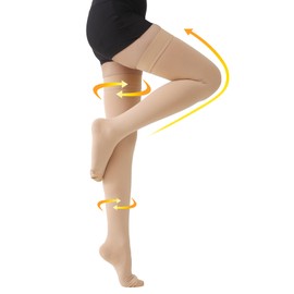 MGANG Medical 15-20 mmHg Compression Stockings for Women & Men, Pair, Thigh High Graduated Compression Socks, Closed Toe, Opaque, Support for Varicose Veins, Edema, DVT, Swelling, Flight, Beige 4XL