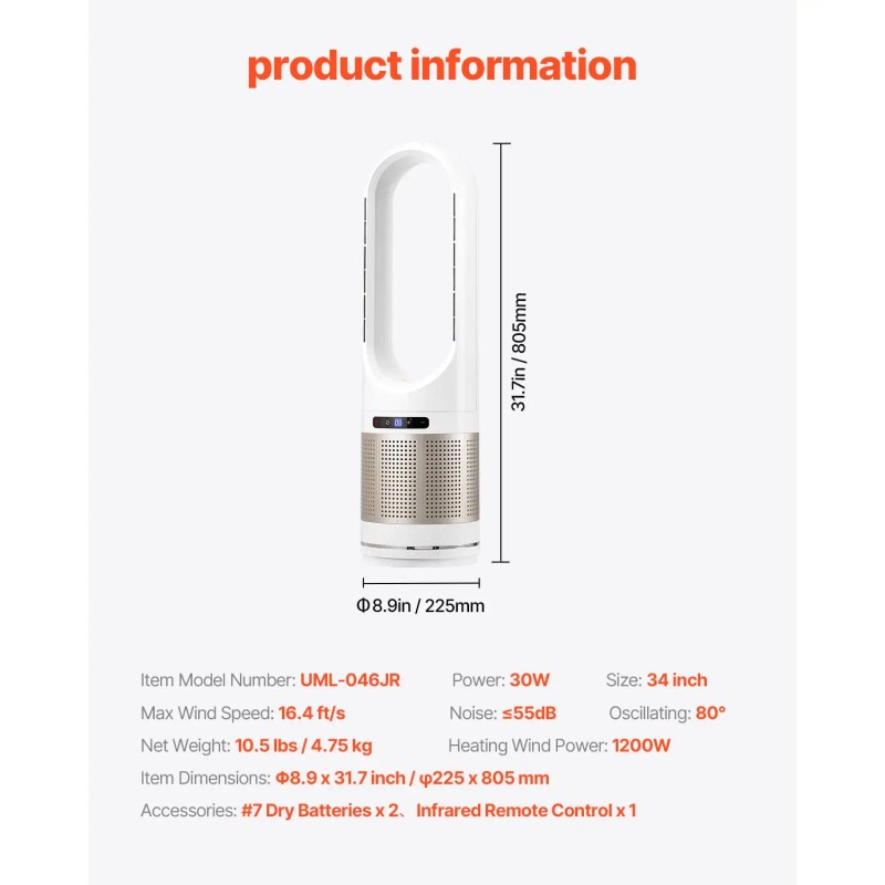 Tower Fan with 80-degree Cold Air 8-Speed Oscillating 8H Timer