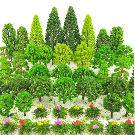 Tazimi 60 Pieces Model Trees 1.36-6 inch Mixed Model Tree Train Scenery Architecture Trees Fake Trees for DIY Crafts, Building Model, Scenery Landscape Natural Green