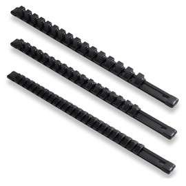 ALOANES 3-piece Aluminum Socket Rail Organizer Set, Heavy Duty Socket Rails Rack, Socket Holder Kit for Tool Box Drawer, 1/2, 3/8, 1/4-Inch Socket Holder x 58 Clips (Black)