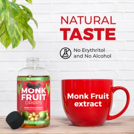 100% Pure Monk Fruit Extract (6 Drops = 1 Tsp of Sugar) Zero Calories, Non-GMO, No Fillers - Liquid Monk Fruit Sweetener No Erythritol by Transparency Foods NEW FORMULA (8oz, 786 servings)