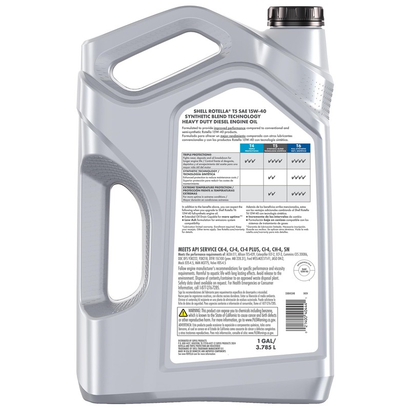 Shell Rotella T5 Synthetic Blend 15W-40 Motor Oil, 1 Gallon