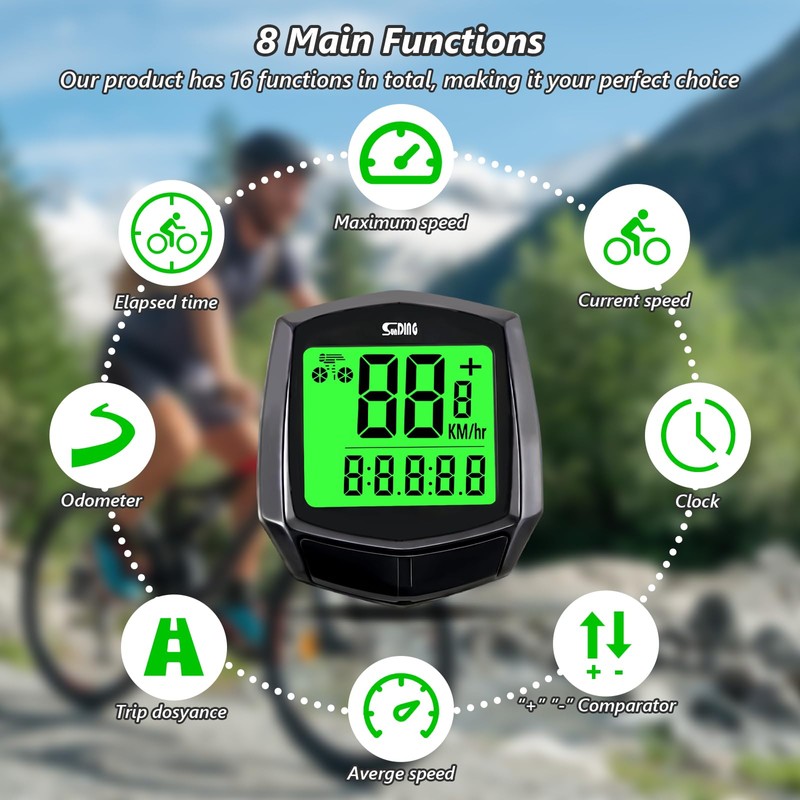 AMFUN Bike Computer-Universal 16 Functions-IPX5 Waterproof -GPS Speedometer, Backlit Touch