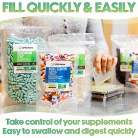 XPRS Nutra Size 3 Empty Capsules - 500 Count Clear Empty Gelatin Capsules - Pills DIY Capsule Filling - Pure Bovine Pill Gel Caps Fillable for Do-It-Yourself Vitamins and Supplements