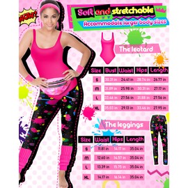 7 Pcs 80s Workout Costume 80s Accessories Set 80s 90s Leotard Legging Headband Wristbands Leg Warmers Earrings Fanny Pack
