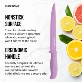 Farberware Resin Cutlery Set, 12 Piece, Pastel, Stick Resistant Blades, Ergonomic Grip ANDBalance, Blade Covers Included, Perfect for Back to College and First Kitchens