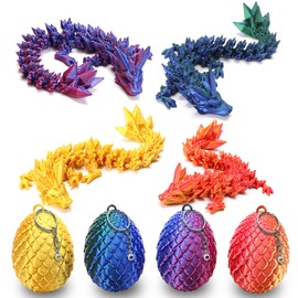 podafu 4 Pcs Mini 3D Printed Dragon Eggs with Dragon Inside，Articulated Crystal Dragon in Egg, Executive Dragon Fidget Desk Toys for Christmas Birthdays Gifts, Home Office Decorations(with Keychain)