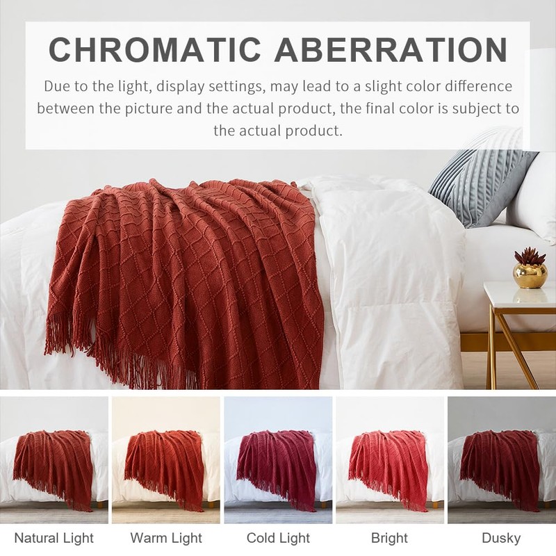BOURINA Throw Blanket Textured Solid Soft Sofa Couch Cover Decorative