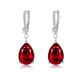 BAMIKI Sterling Silver Teardrop Leverback Dangle Earrings for Women Hypoallergenic, 10×14mm Pear Garnet Red Cubic Zircon Drop Earrings Trendy Jewelry for Sensitive Ears