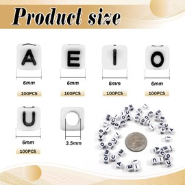 TOAOB 500pcs 6x6mm Letter Beads Vowels Black Letter Beads A E I O U Acrylic Spacer Beads for Jewellery Making