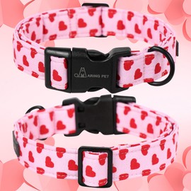 ARING PET Valentine's Day Dog Collar-Cute Cotton Heart Dog Collars, Adjustable Valentine Pink Heart Pet Collars Girl Puppy Collar with Quick Release Buckle