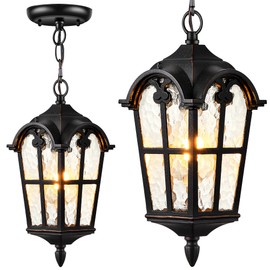 VIANIS Vintage ORB Pendant Light Fixtures with Gold Trim, 1 Pack Porch Lights Outdoor with Adjustable Chain, Outdoor Chandelier for Porch, Aluminum Waterproof Hanging Exterior Lighting for Front Patio