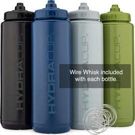 Hydra Cup Sport [4 Pack] 32 oz Squeeze Water Bottles, Fast Flow Sports Water Bottle with Ball Blender Whisk, Bike & Cycling Water Bottle, Travel To Go, BPA Free (Dark Colors)