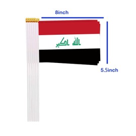 25 Packs Small Iraq Flags on Handheld Stick，Miniature Iraqi Flag for Outside,4x6 Inch Mini Hand Held Banner with Golden Topper,Patriotic Decorations