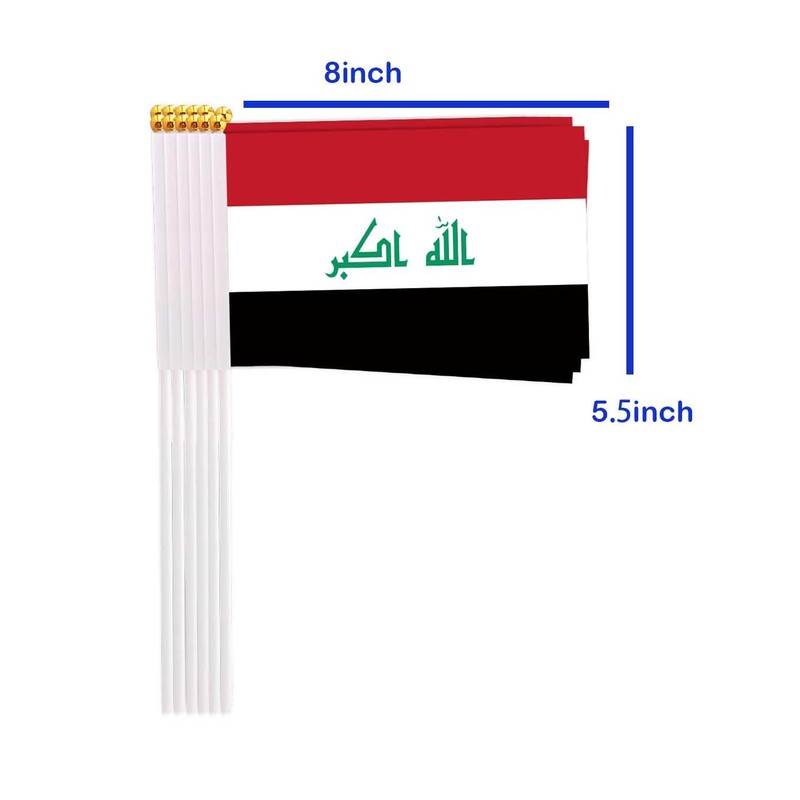 25 Packs Small Iraq Flags on Handheld Stick，Miniature Iraqi Flag
