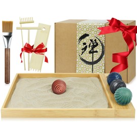Artcome Jpanese Zen Garden Kit for Desk - Premium Mini Sand Garden with Bamboo Tray - Meditation Sand Tray with 4 Zen Balls and Rake Tools for Relaxation - Mindfulness Therapy Decor - Ideal for Gift