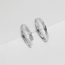 Meissa 2 Pcs Matching Couple Rings for Men and Women Silver Bow Heart Diamond Engagement Rings Size Adjustable Promise Ring Wedding Bands Bridal Sets, 3.8mm Width