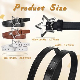 WUERKIYA 3 Pcs Girls Belt Size 6-12 Kids PU Leather Waist Belt, Color Strappy Waist Belt with Pentagram Buckle for Girl Dress Pants Jeans, 3 Colors（White, Camel, Black）