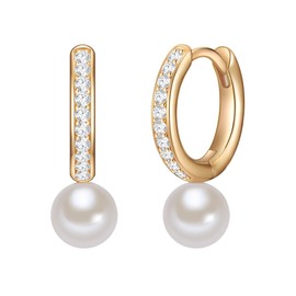 Valero Pearls 32018590 Women's Creole Earrings 925 Silver Freshwater Pearl, Cubic Zirconia