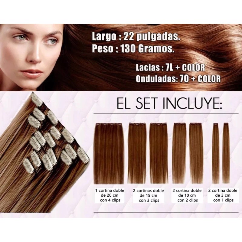 Sarla Kit Set Extensiones De Cabello Clips + Cepillo +desenredante