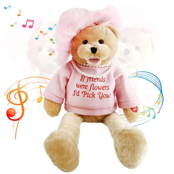 Houwsbaby Musical Teddy Bear Wearing Pearl Sings “That’s What Friends are for” Interactive Stuffed Animal Shaking Head Animated Plush Toy Gift for Kids Mother's Day Birthday 20'' (Pink)