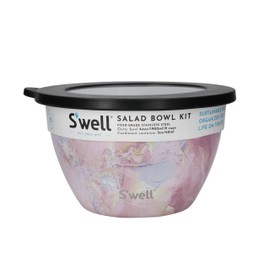 S'well Salad Bowl Kit, Geode Rose 1.9L - Salad Lunch Box with Condiment Container and Removable Tray - Leak-Proof and Dishwasher Safe