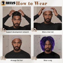 Mens Purple Dreadlock Wig 12" Short Locs Wig for Cosplay
