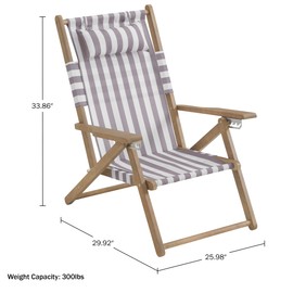 Lavish Home Beach Outdoor Weather-Resistant Wood Folding Chair with Backpack Straps, Adult, Striped Taupe