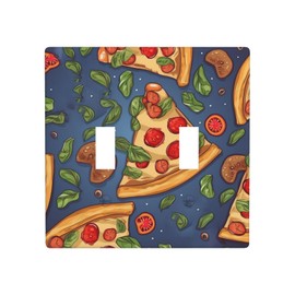 Wall Plate Decorative 2 Gang Toggle Wall Plates Cover Pizza Light Switch Cover Duplex Outlet Covers Electrical Switchplate Plug Face Plate for Bedroom Bathroom Kitchen Home Decor