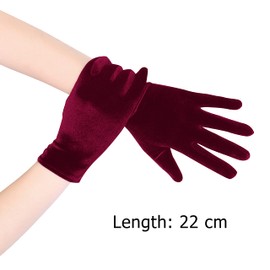 EORUBE 1920s Gloves for Women Wrist Length Short Velvet Gloves Party Costume Gloves, burgundy