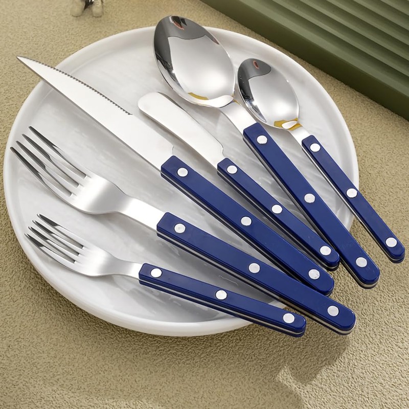 Rivet ABS Faux Wood Handle Silverware Set - 6-Piece Stainless