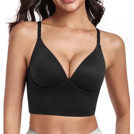 DotVol Deep V Longline Bras for Women Padded Pullover Plunge Comfortable No Underwire Seamless Everyday(Black,38D)