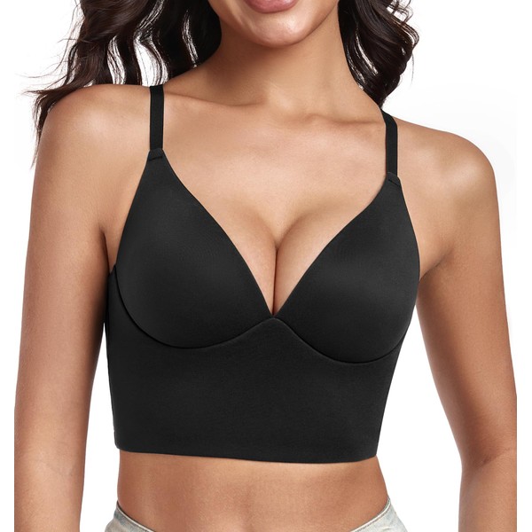DotVol Deep V Longline Bras for Women Padded Pullover Plunge
