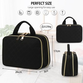 RAINSMORE Cosmetic Bag Large Toiletry Bag Women's for Travel Make Up Bag Waterproof Toiletry Bag Makeup Bag Organiser with Zip Wash Bag, black, Unisex