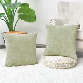 CaliTime Cushion Covers Pack of 2 Cozy Throw Pillow Covers Cases for Couch Sofa Home Decoration Solid Dyed Soft Chenille 40cm X 40cm Sage