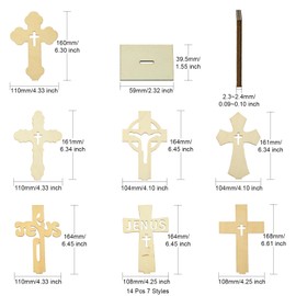 Airssory 14 pcs 7 Styles Undyed Wood Cross Ornament Charms Religious Crucifix Jesus Wood Cutout Slices Display Decorations for DIY Painting Crafts Home Embellishments