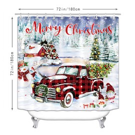 CJWLKJ Merry Christmas Shower Curtains for Bathroom 72 x 72 Red Buffalo Plaid Vintage Truck Tree Winter Snow Snowman Rustic Retro Farmhouse Bathroom Decor