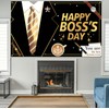 Happy Boss's Day Banner Backdrop, Black Gold Boss's Day Decorations,