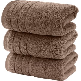 AYO Bath Towels, 100% Cotton, Hotel Specifications, Set of 3, Fluffy, Quick Drying, Instant Absorption, Solid, Durable, Less Fluffing, For Home Use, 23.6 x 47.2 inches (60 x 120 cm), Dark Brown