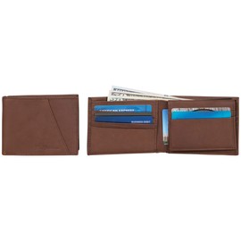 Ben Sherman Men's Manchester Bifold Slim Wallet Full-Grain Leather RFID Minimalist Gift Box, Marble Brown Pa, One Size