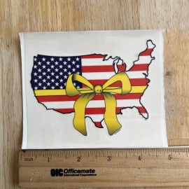 Support our Troops Ribbon USA Flag Yellow Window Bumper Locker Sticker