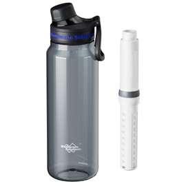 Membrane Solutions C3 Filtered Water Bottle, 36oz BPA-Free Bottle with Replaceable ACF & UF Filter Cartridge, Portable Water Filter, Travel, Hiking & Camping for Clean Drinking Water Anywhere(Grey)