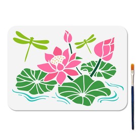 MAYJOYDIY Lotus Dragonfly Stencil Water Lily Template 11.7x8.3inch Nature Pond Plants Stencil for Painting with Paint Brush for Wood Wall Window DIY Craft