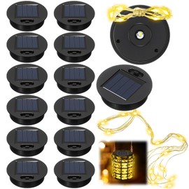 Kittmip 12 Pack Solar Lights Replacement Tops Lantern Waterproof String Lights with 64 LEDs, 3.2 Round Solar Panel with Detachable Connector, DIY Accessories for Garden, Yard Decor (Warm, Flashing)