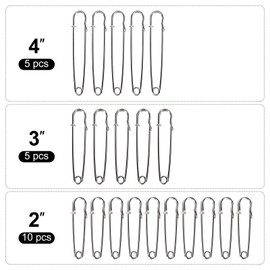 MVSSP Bulk Pack of 20 Heavy-Duty Safety Pins C Assorted Sizes (2", 3", 4") C Extra-Sturdy Pins for Blankets, Skirts and Crafts