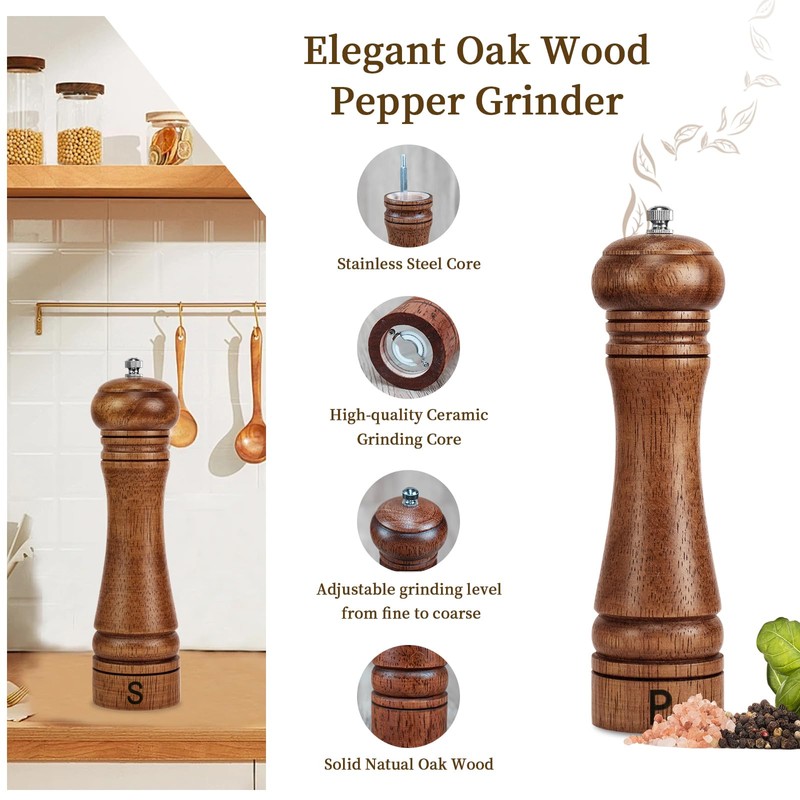 Wooden Salt and Pepper Grinder Set Refillable Salt & Pepper
