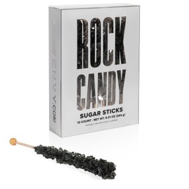 Black Rock Candy Sugar Sticks - Black Cherry Flavored - 12 Individually Wrapped Candy Party Favors