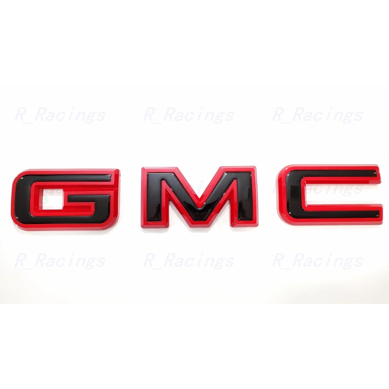 Auto Front & Rear GMC Gloss Red Black OVERLAY Emblem