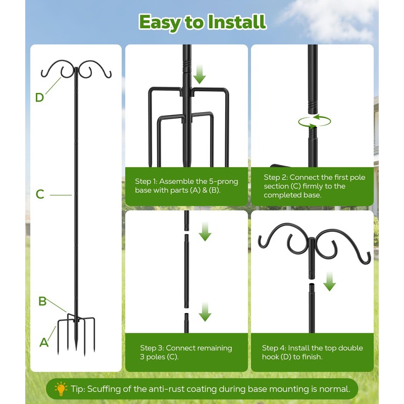 MoKo Double Shepherds Hooks, 88 in Bird Feeder Pole 0.9